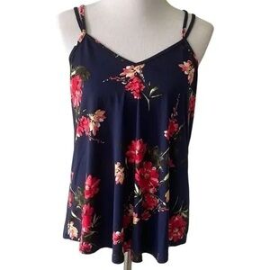 Papermoon Dark Blue Camisole with Red Floral Pattern